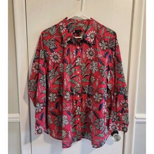 Talbots Plus Petite 2XP Pink Floral Shirt All Over Print Button Long Sleeve Top